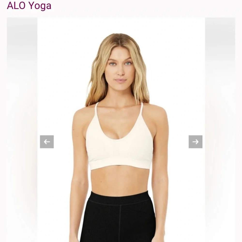 ALO Yoga White Ribbed Racerback Sports Bra